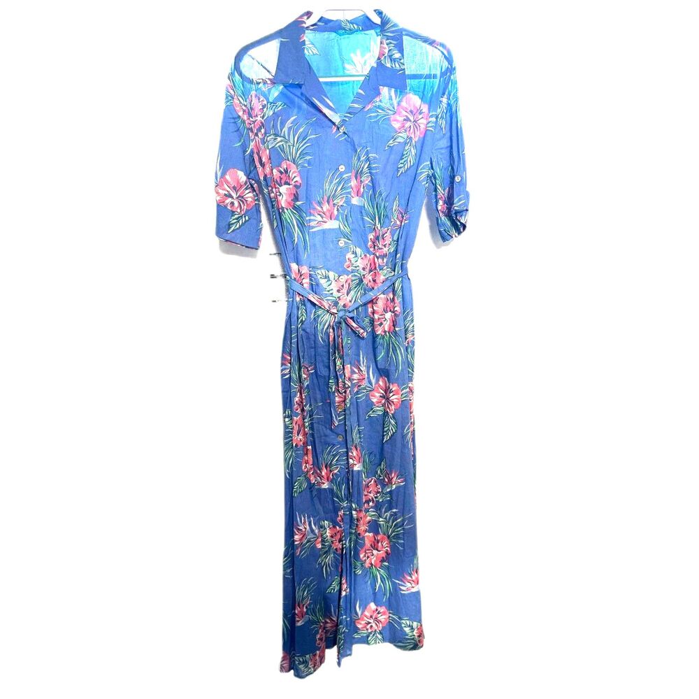 Tori Richards Honolulu Belted Summer Maxi Dress Aloha Hawaiian XL Cotton